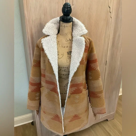 IDYLLWIND Miranda Lambert NETTIE SHERPA BLANKET COAT fringe penny lane coat S - Picture 4 of 16